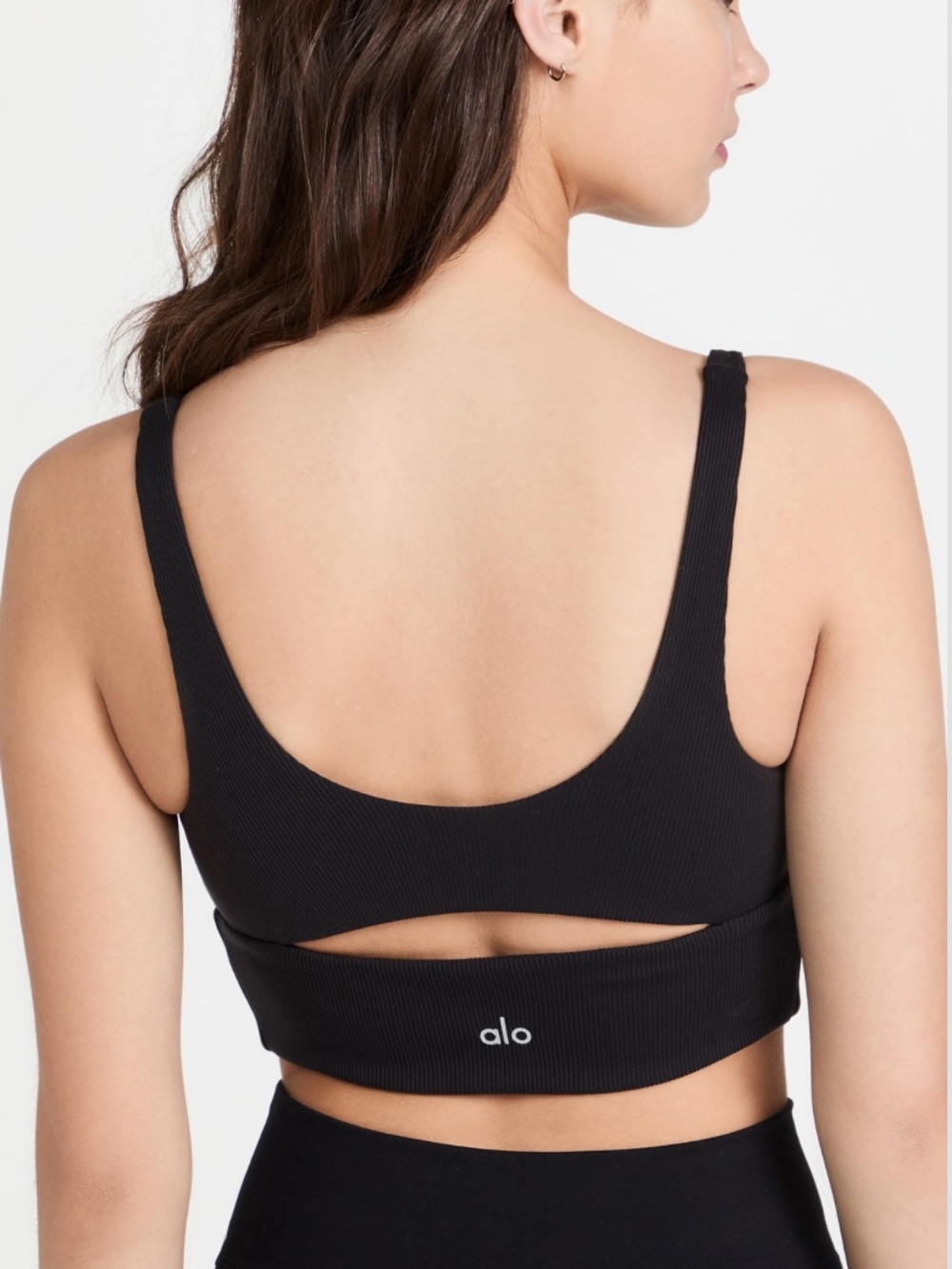 ALO Yoga Black Ribbed Cutout Back Sports Bra